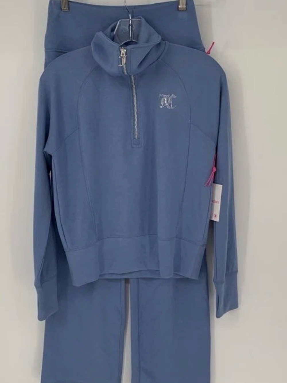 Juicy Couture Casual Zip-Neck Wide-Leg Joggers Set in Dusty Blue - Picture 10 of 16